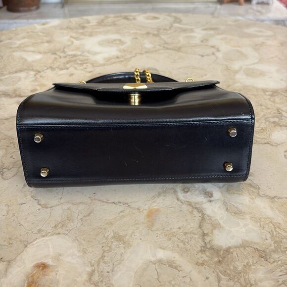 Bally Structured Leather Kelly Style Satchel Bag Detachable Metal Chain Strap - Picture 7 of 16